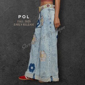 POL Just in for Fall Daisy Patch Acid Super Wide Leg Very Baggy Denim Jeans